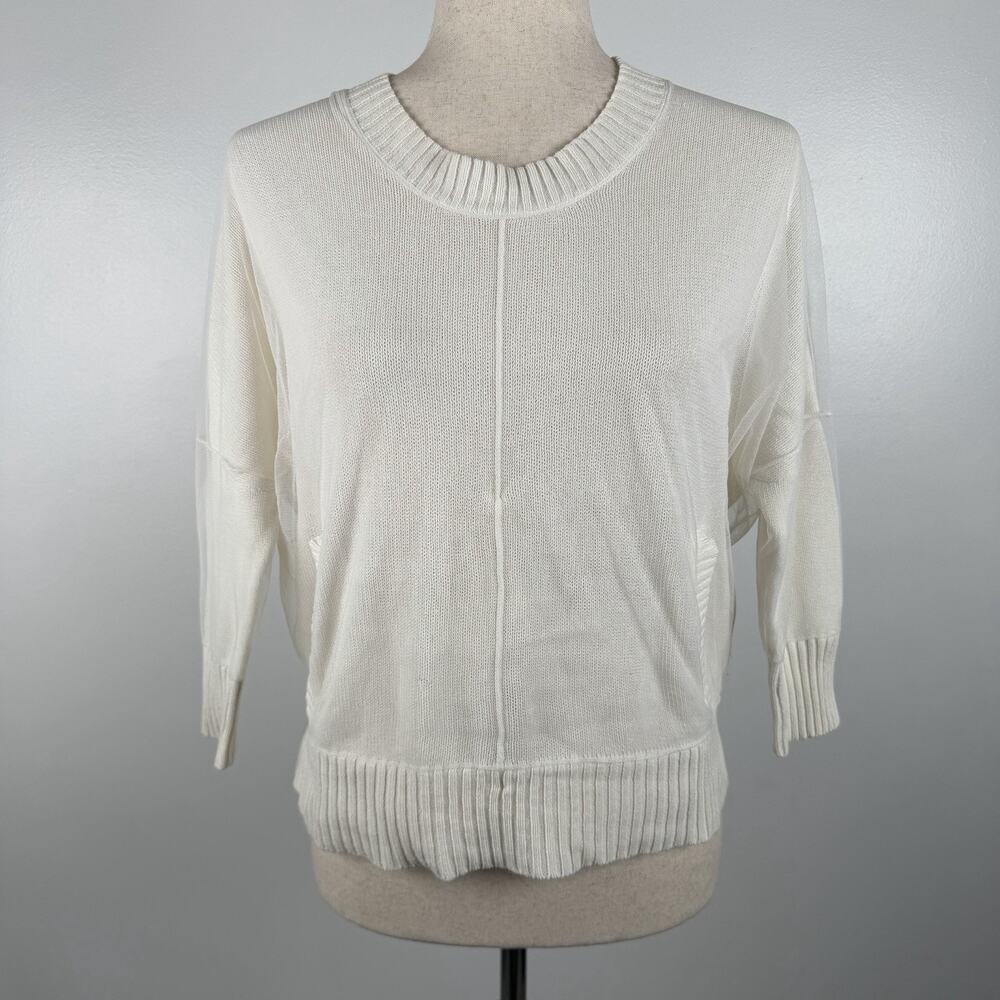 Reiss Women’s XS Ivory White Lightweight Knit Sweater Drop Shoulder Cotton Blend